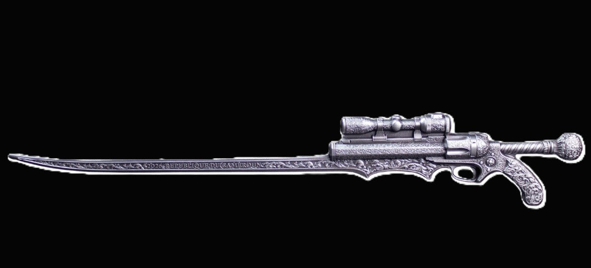 2026 Cameroon Steampunk Gunblade 2.5 oz Silver Antiqued Coin