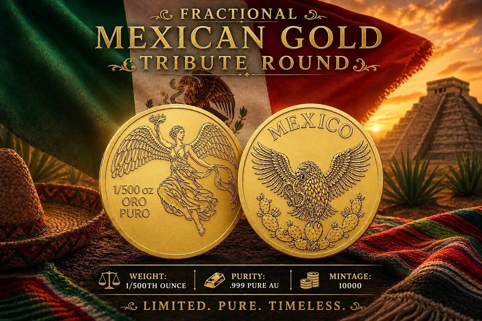 2026 Mexican Tribute 1/500 oz Gold Fractional Round