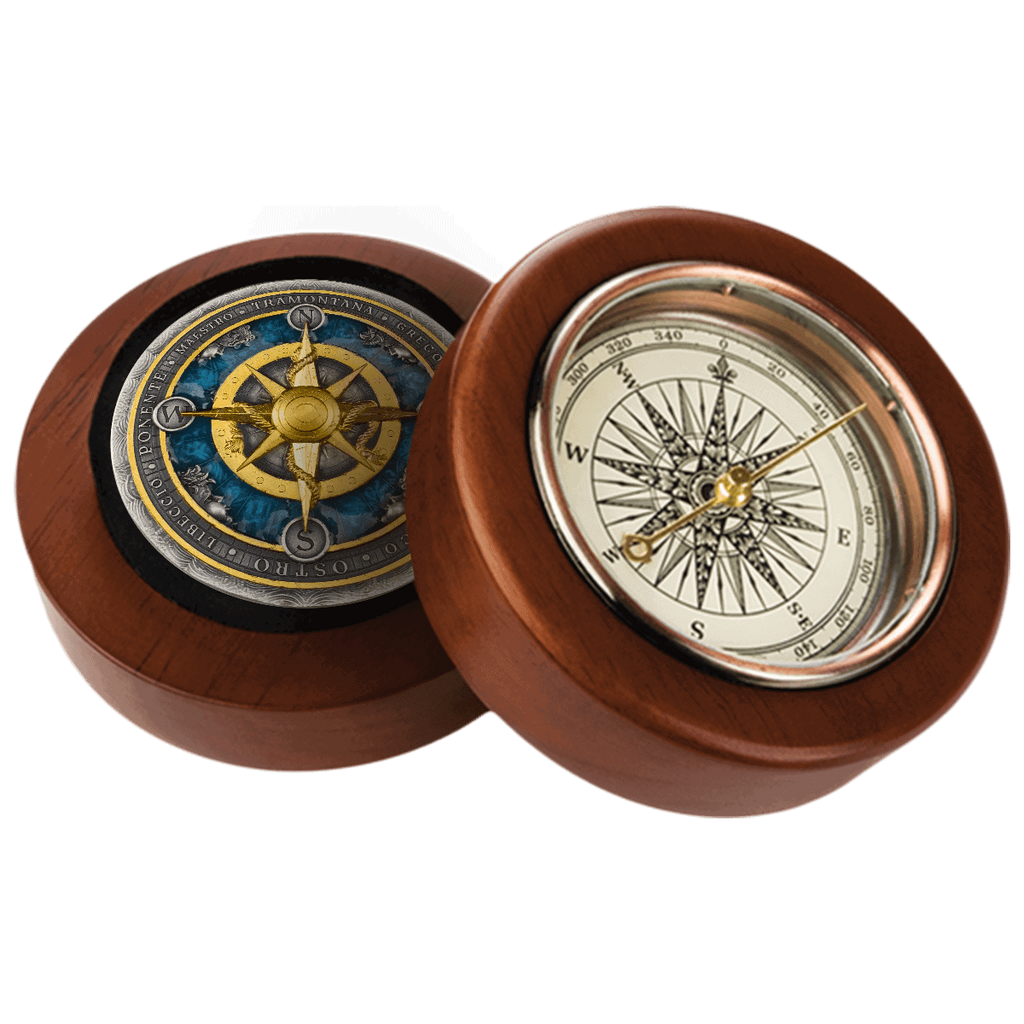 2026 Niue Compass Rose 2 oz Silver Antiqued Gilded Resin-Filled Coin