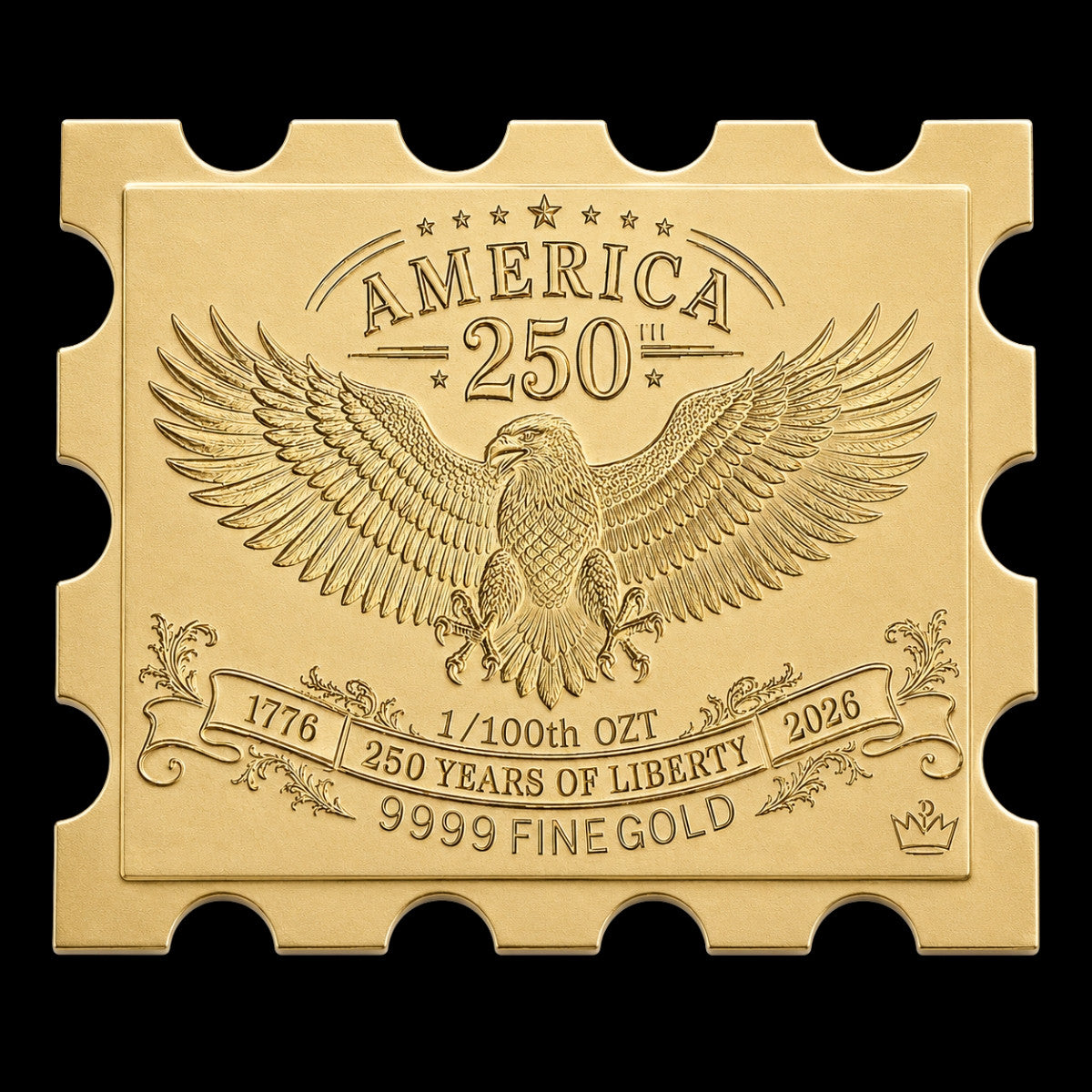 America's 250th Anniversary Gold Stamp (Limited Edition) 1/100 oz .9999 Fine Gold Bar